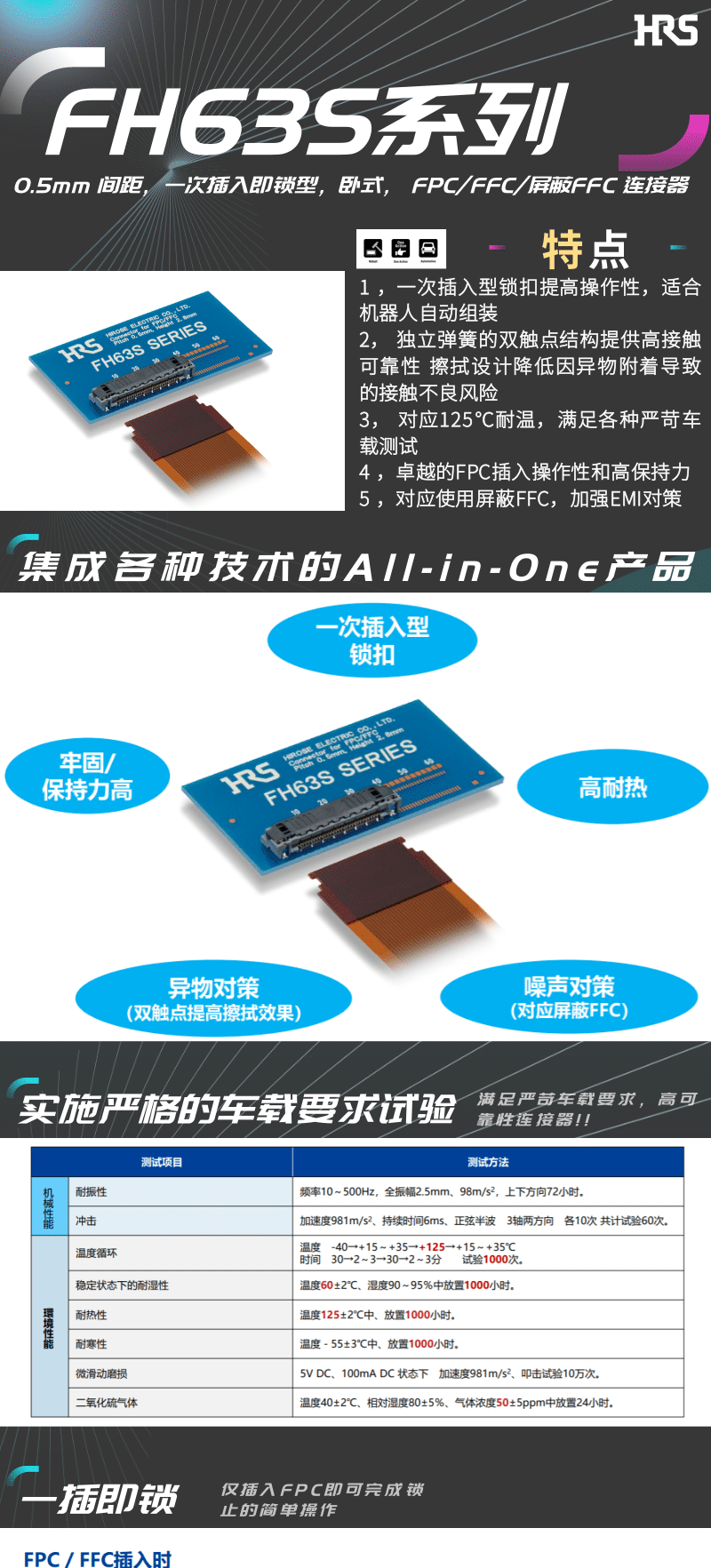 【產(chǎn)品推薦】一插即鎖，2觸點，支持125℃連接器-FH63S系列